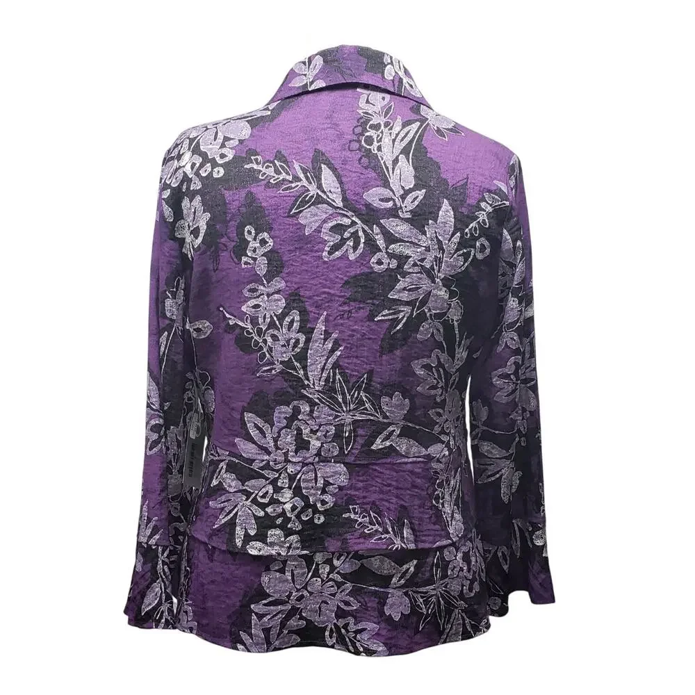 Habitat Purple Floral Peplum Blouse Womens M Long Sleeve Ruffle Boho Romantic